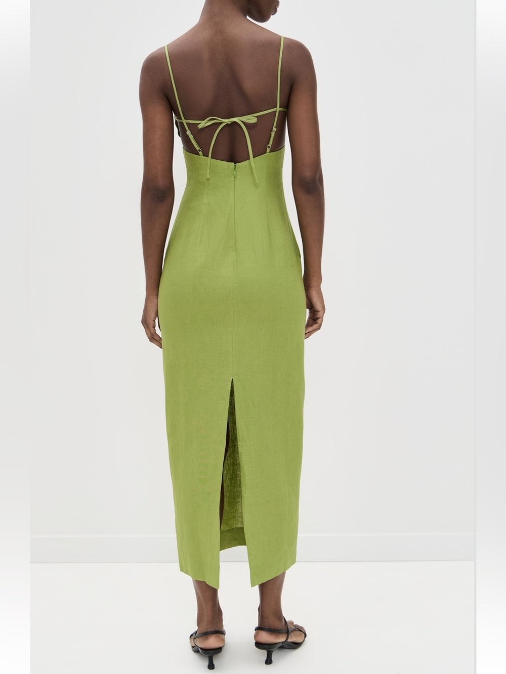 Reformation Malibu Linen Midi Dress Size 12 in Avocado Green - Picture 3 of 9